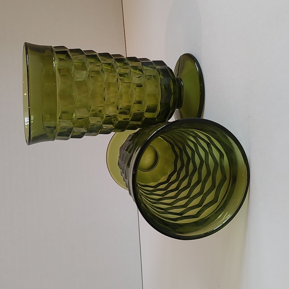 Indiana Glass Other - Vintage Indiana Glass Whitehall Cubist Avocado Green Glassware Set of 2 Glasses